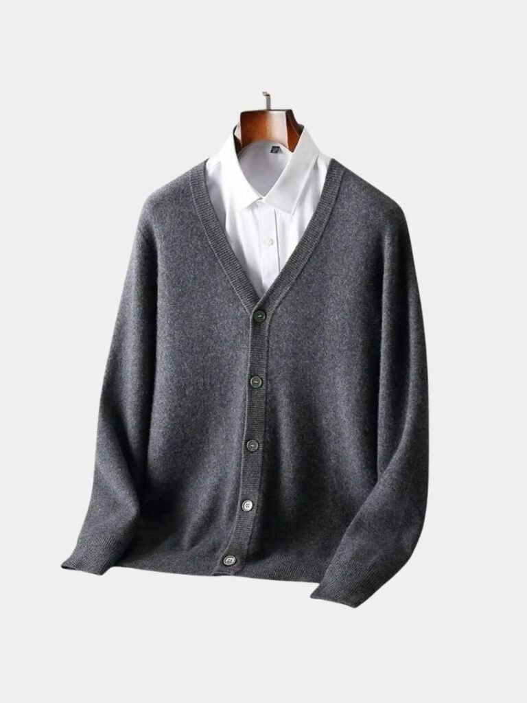 100% Merino Wool V Neck Knitwear Cardigan Sweater - Cross & Crown