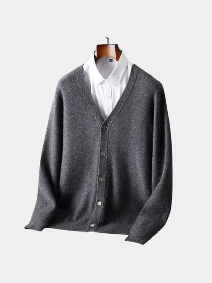 100% Merino Wool V Neck Knitwear Cardigan Sweater - Cross & Crown