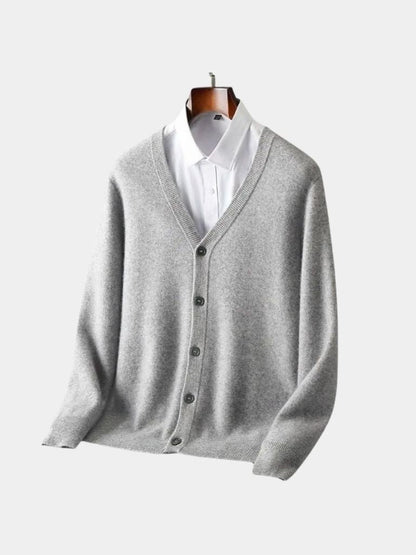 100% Merino Wool V Neck Knitwear Cardigan Sweater - Cross & Crown
