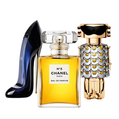 3 Parfüms Carolina Herrera GOOD GIRL, Chanel Nº5 und Paco Rabanne FAME (Eau de Parfum) - 100ml