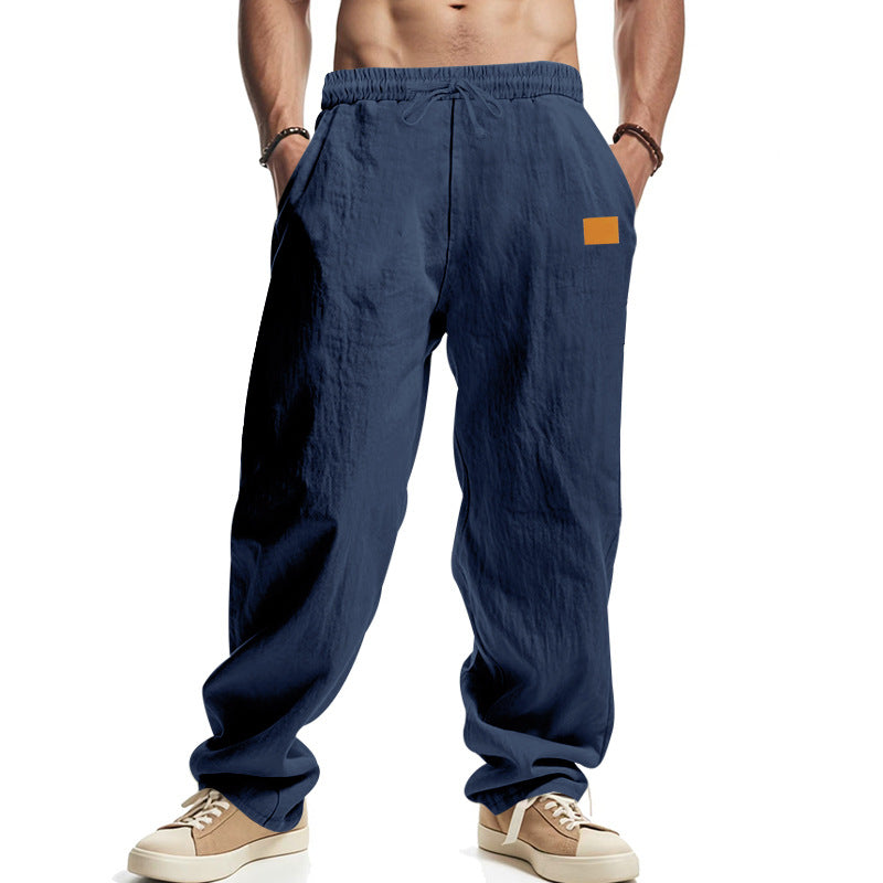 Pantalón Casual de Lino y Algodón para Hombre con Cintura Elástica