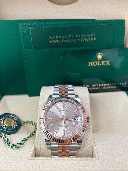 Rolex Datejust 41 Steel and Everose Rolesor  Fluted Bezel Sundust Index Dial Jubilee Bracelet 126331