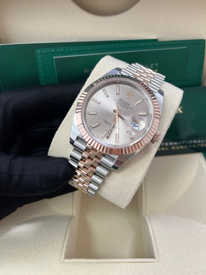 Rolex Datejust 41 Steel and Everose Rolesor  Fluted Bezel Sundust Index Dial Jubilee Bracelet 126331