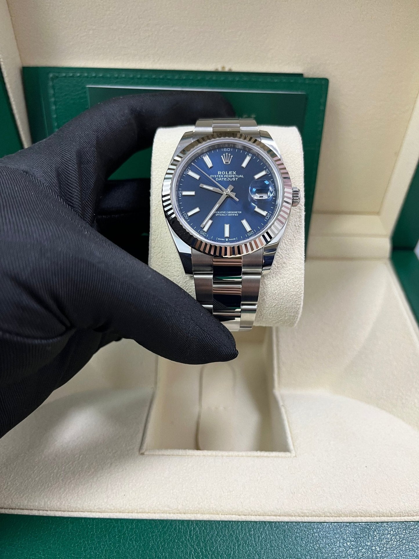 Rolex Datejust 41 White Gold and Steel Blue Index Oyster Bracelet Fluted Bezel (Ref#126334)