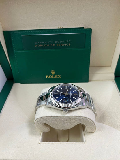 Rolex Datejust 41 White Gold and Steel Blue Index Oyster Bracelet Fluted Bezel (Ref#126334)