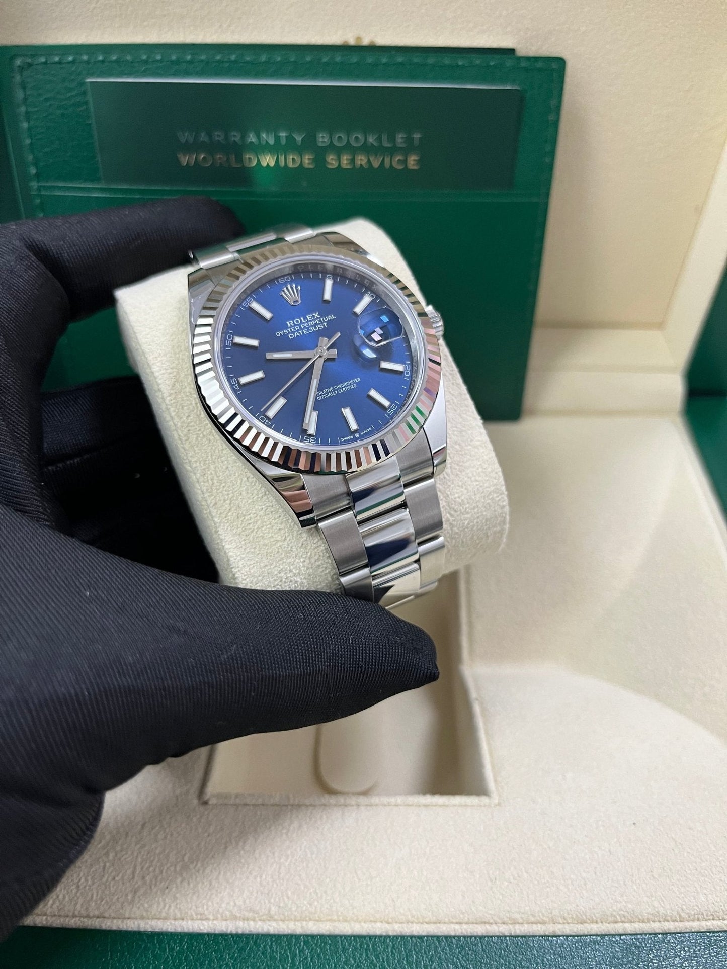 Rolex Datejust 41 White Gold and Steel Blue Index Oyster Bracelet Fluted Bezel (Ref#126334)